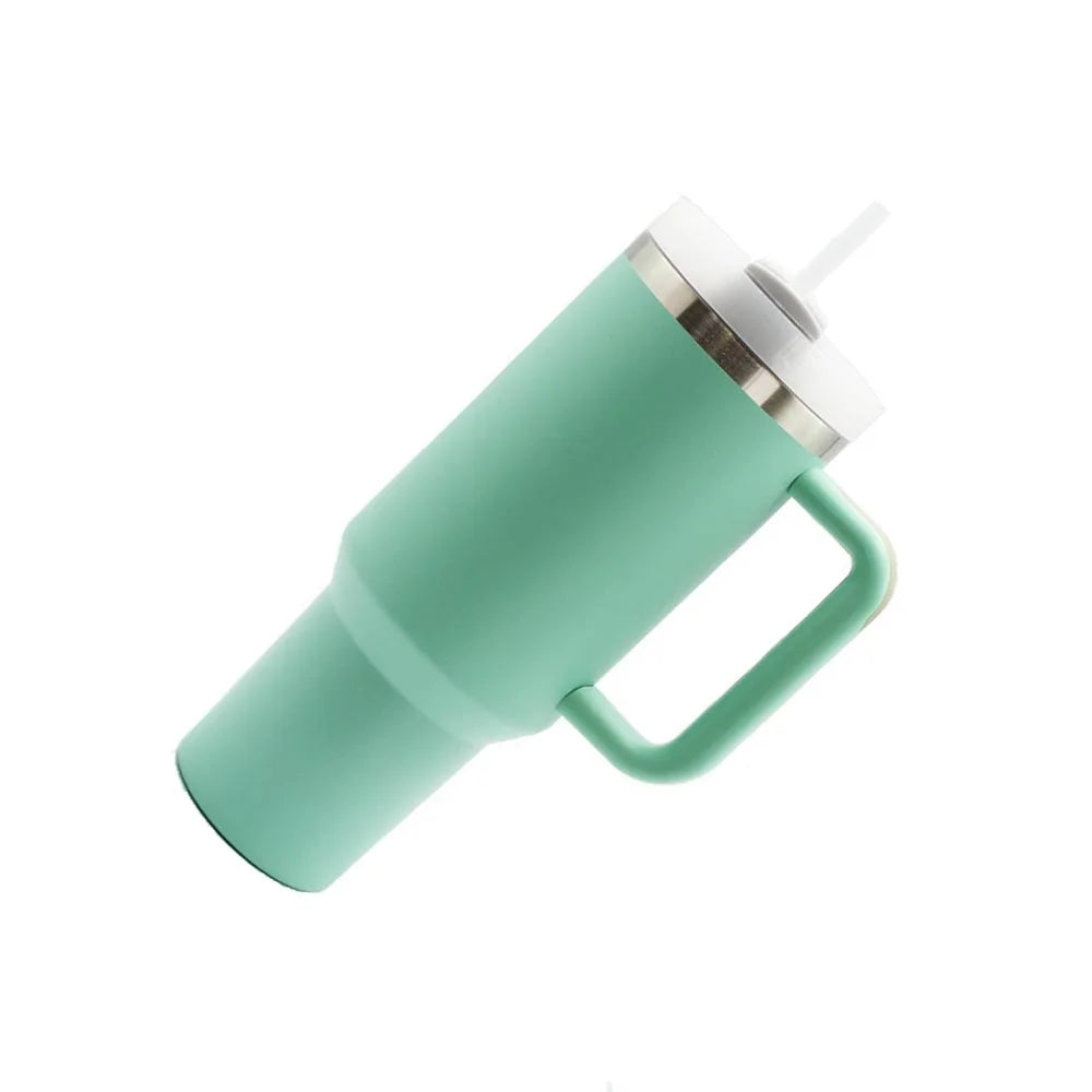 40Oz Powder Coated Stainless Steel Tumbler; Teal Green; Maintains Cold/Heat for Hours