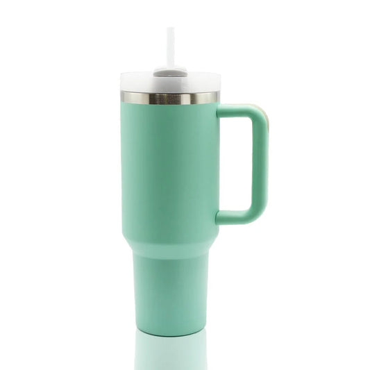 40Oz Powder Coated Stainless Steel Tumbler; Teal Green; Maintains Cold/Heat for Hours