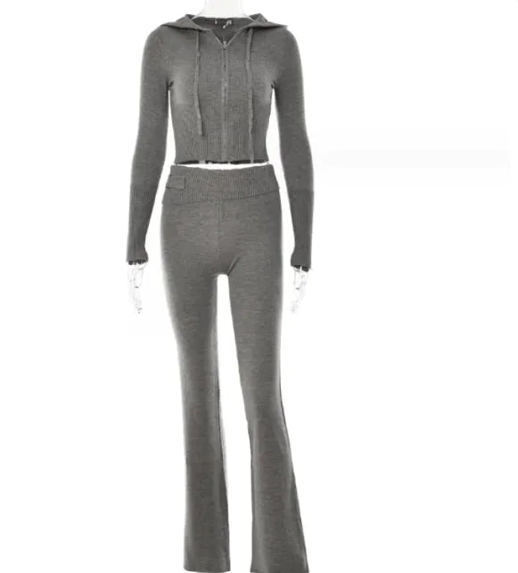 Zip-Up Hoodie & High-Waist Pants Lounge Set