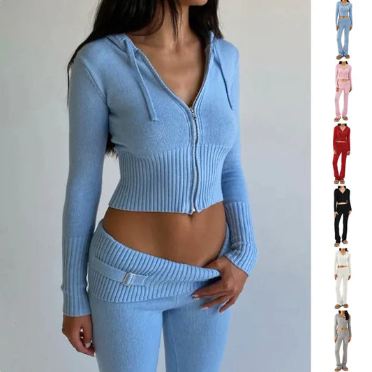 Zip-Up Hoodie & High-Waist Pants Lounge Set