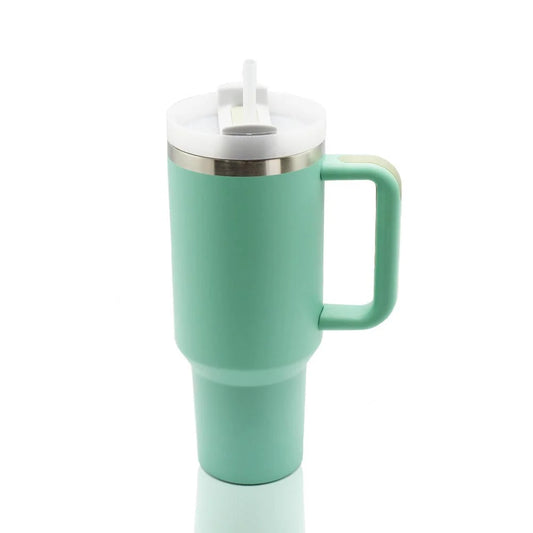 40Oz Powder Coated Stainless Steel Tumbler; Teal Green; Maintains Cold/Heat for Hours
